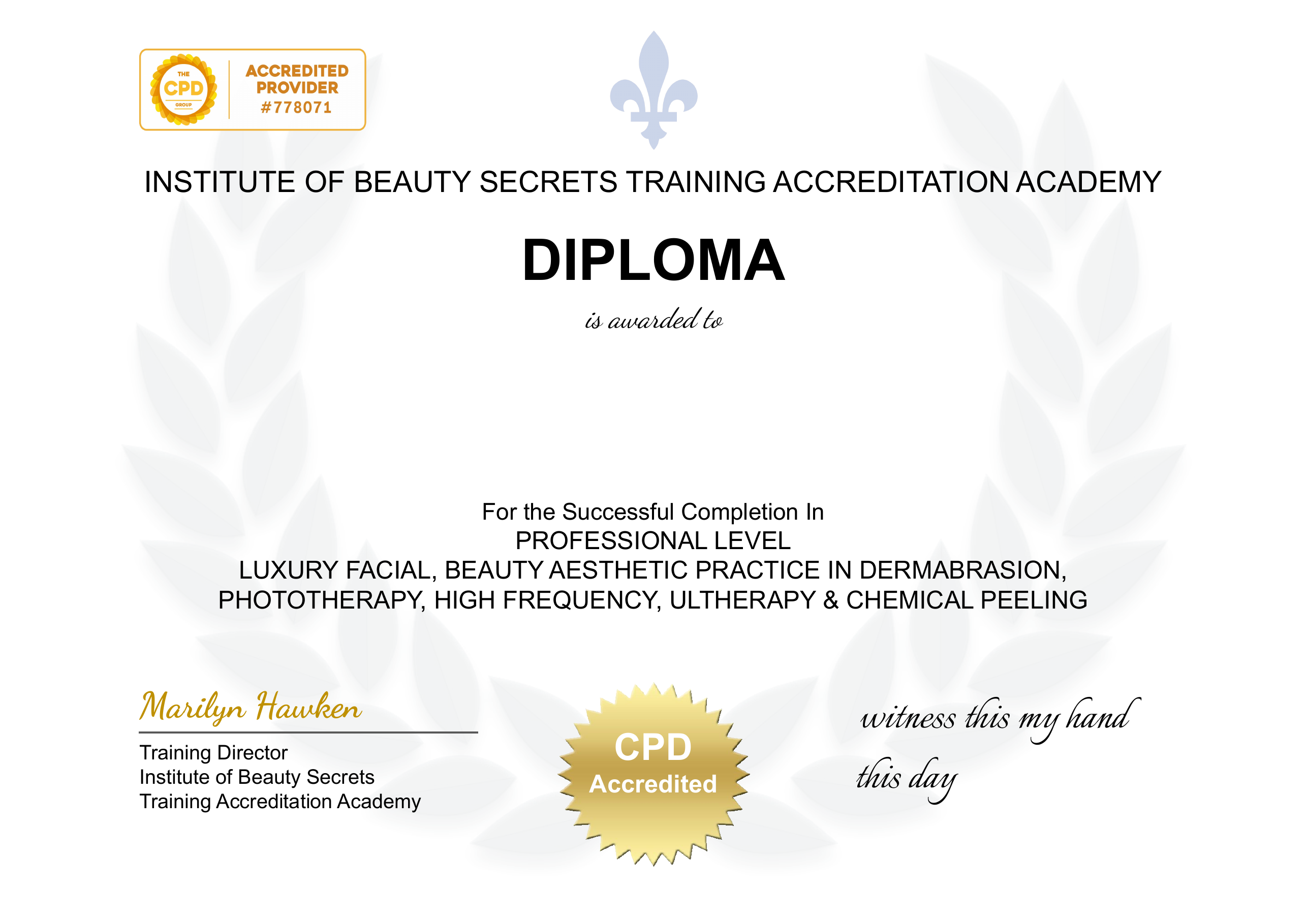 Institute of Beauty Secrets CPD-accredited professional diploma