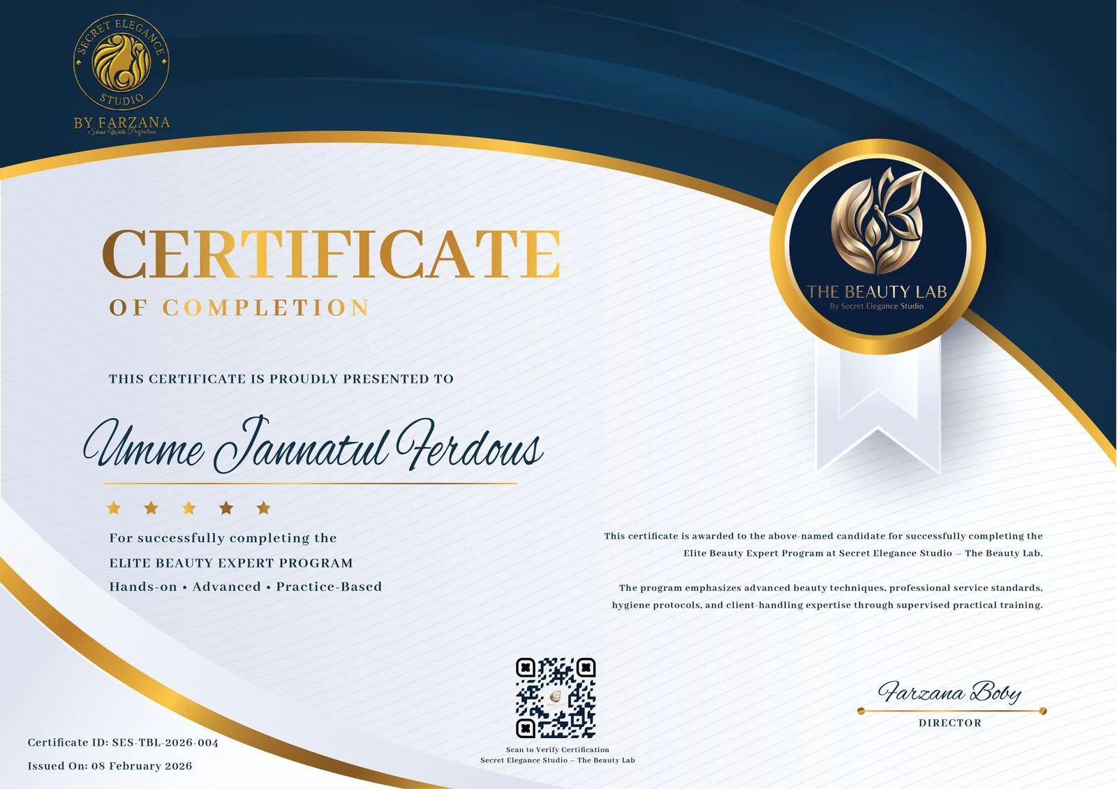 Certificate — Umme Jannatul Ferdous