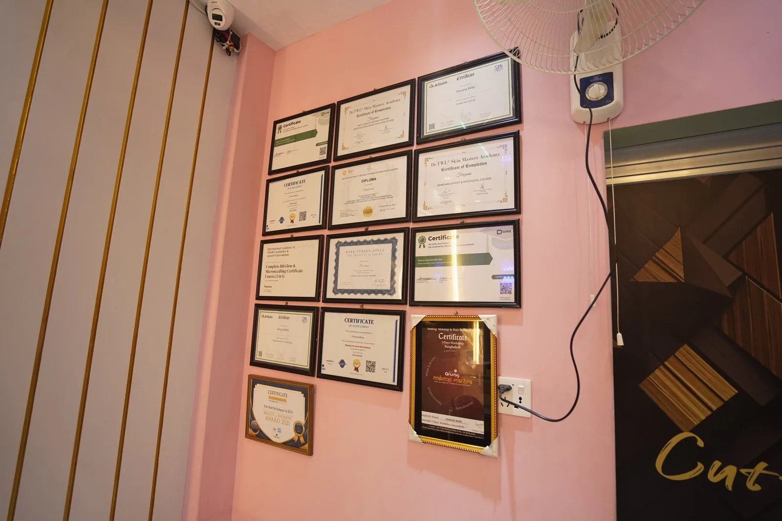Wall of professional certificates